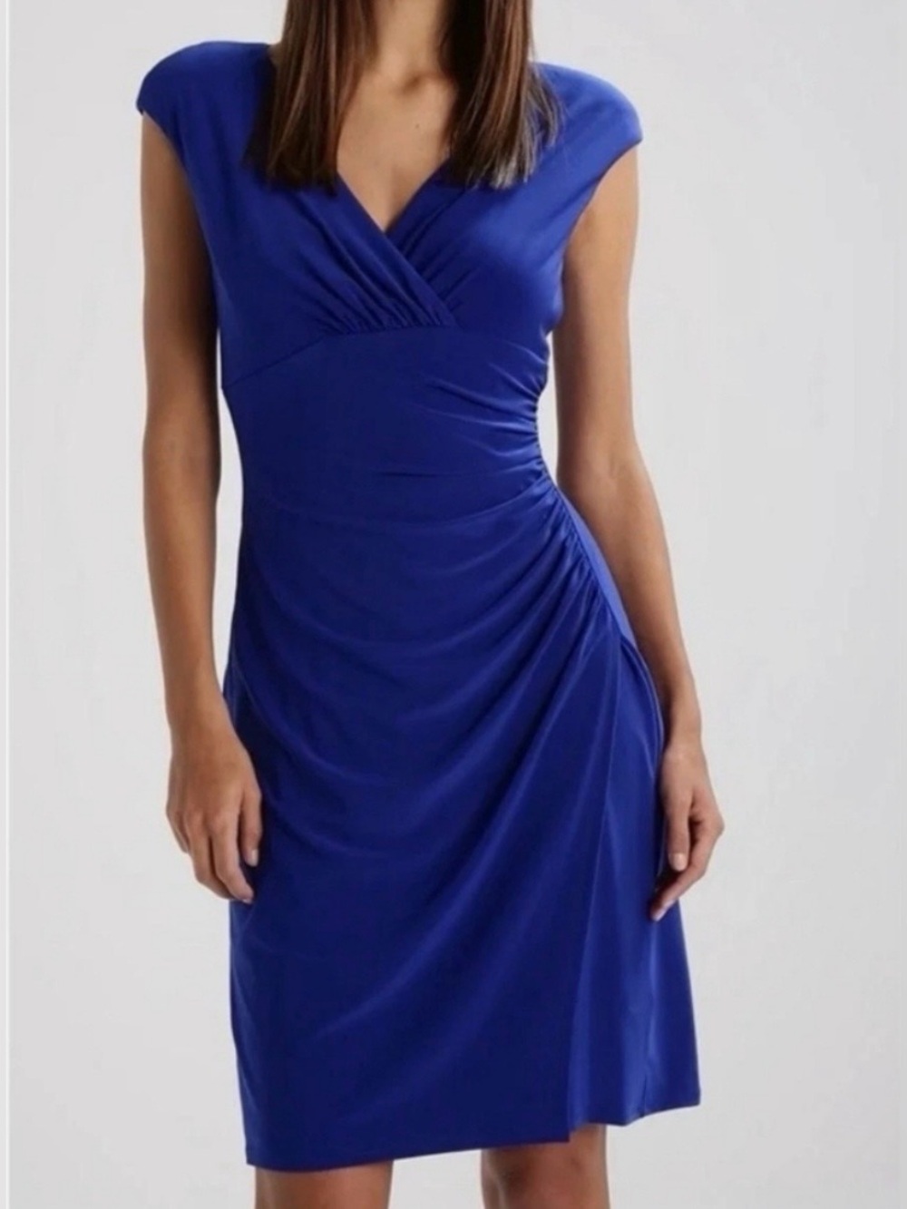Lauren Ralph Lauren Royal Blue Cap Sleeves Faux-Wrap Sheath Dress. Size4.